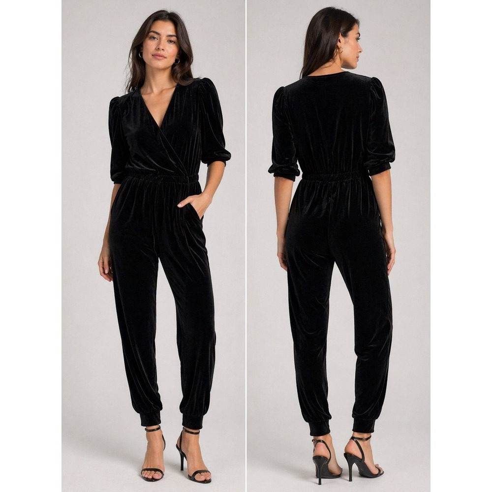 Generation Love Jumpsuit Womens XL Black Velvet Wrap V-Neck Holiday Luxe Madison